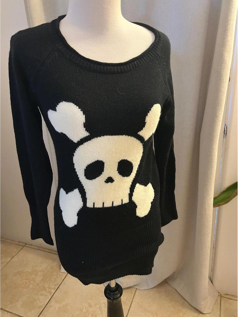 Vintage LB-03 Love Power Soul Skull Sweater Black Graphic Knit OS